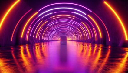 Neon tunnel with vibrant colors.  Abstract, futuristic, and captivating