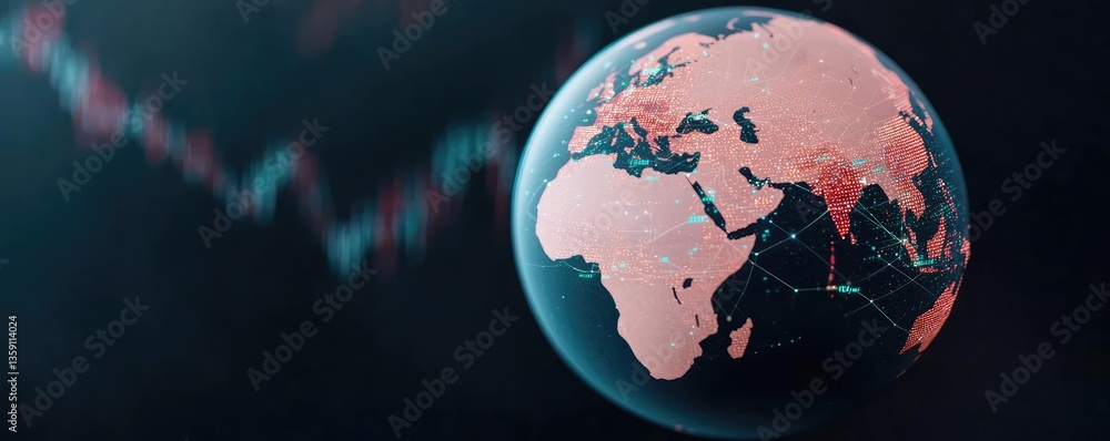 Poster earth at night displaying global business and finance map concept. abstract visualization of global 