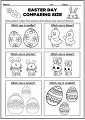 Engaging Easter-themed comparing size worksheet for kindergarten! Kids practice big vs. small and ordering sizes using fun Easter objects. Great for early math skills and hands-on learning!