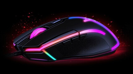 High-Performance Gaming Mouse with Red LED Lighting on a Dark Background