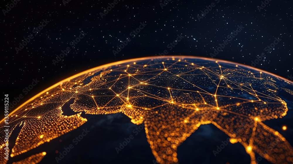 Poster earth at night displaying global business and finance map concept. a glowing representation of globa