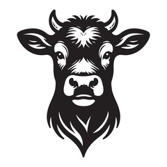 Vector Illustration of Cow Head with Horns Black and White Graphics