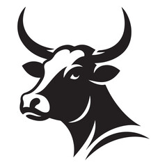 Silhouette of Bull Head Vector Illustration with Aggressive Stance