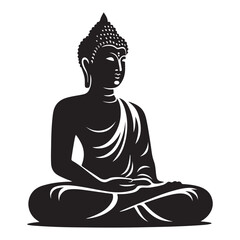 Silhouette Buddha Statue Vector Illustration Enlightenment Meditation Design