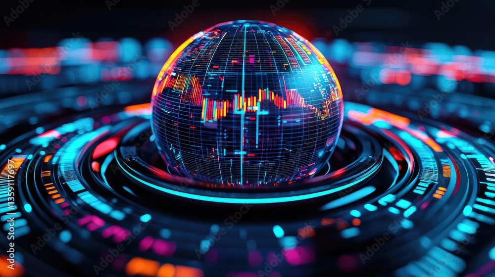 Poster earth at night showcasing world map and communication network concept. futuristic globe surrounded b