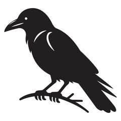 Mysterious Raven Silhouette Perched on Branch Ominous Bird Vector Art