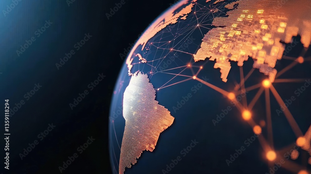 Aufkleber earth at night showcasing world map and communication network concept. stylized representation of a 