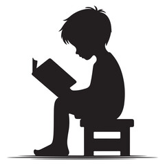 Boy Reading Book Silhouette Illustration Vector Promoting Education