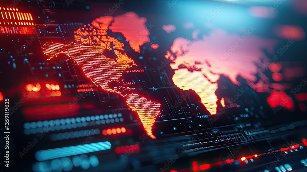 Poster earth at night displaying global business and finance map concept. futuristic digital world map with