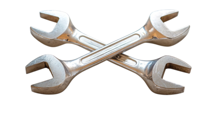 Two metal wrenches crossed, symbolizing tools and mechanics in a sleek design.