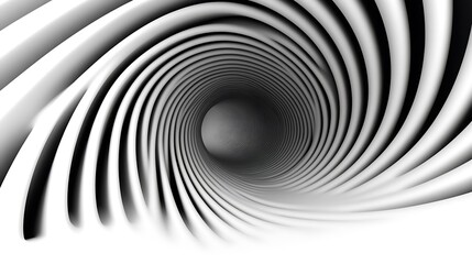 Obraz premium Abstract grayscale spiral tunnel with sphere.