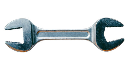 A metallic wrench tool showcasing its dual-sided heads designed for gripping nuts and bolts.