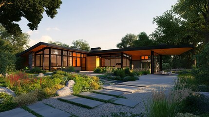 Obraz premium Ecological property featuring vibrant green walls solar energy systems and minimal carbon footprint architectural design. 