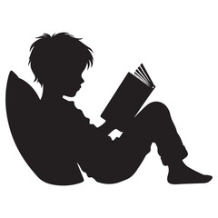 Silhouette of a little boy reading a book vector illustration art