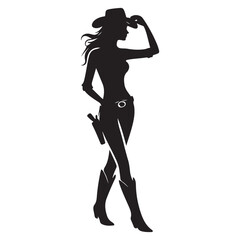 Cowgirl Silhouette Vector Illustration Wild West Girl with Gun Design