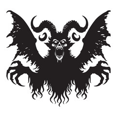 Demon Silhouette Illustration Evil Creature Satan Devil with Wings Design