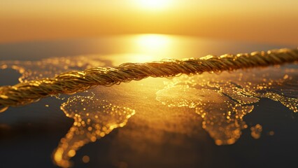 Golden rope on world map at sunset Emphasizes global connection and unity through symbolism