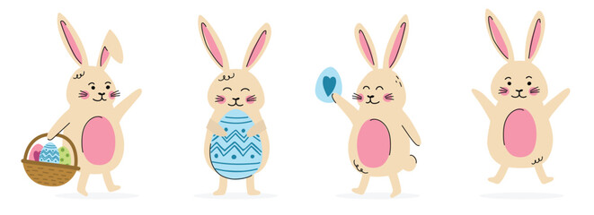 Cute Easter bunny. Collection of icon in cartoon style. Vector illustration