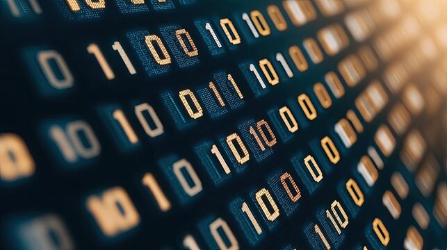 Binary code background in digital matrix with scientific database concept. Abstract image showcasing binary code in a modern design.