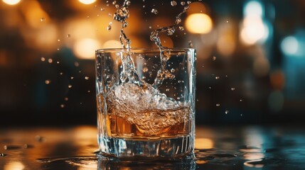 Clear Water Flowing into Glass for Hydration