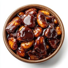 An isolated image of a bowl of baked beans on a transparent backdrop