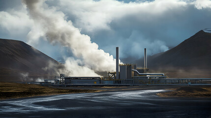 Fototapeta premium A high-tech geothermal power station in a volcanic region, extracting heat from beneath the earths surface