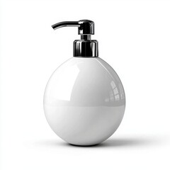 White Ceramic Soap Dispenser with Chrome Pump on White Background