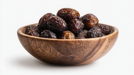 Dried dates in a bowl, isolated on a clear backdrop