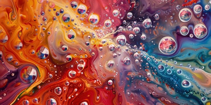 Abstract Colorful Fluid Art with Bubbles - Powered by Adobe