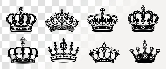 Obraz premium Elegant vintage crown collection isolated illustration, vector set