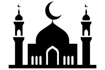 Mosque silhouette black and white background vector illustration