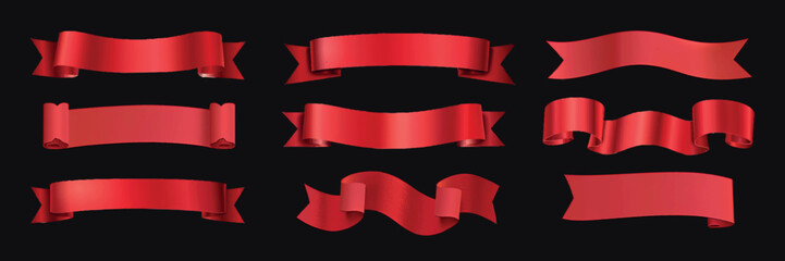 Elegant red ribbon designs isolated illustration, vector set