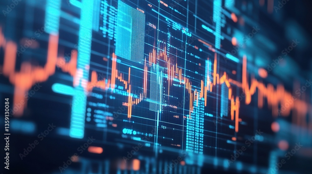Poster high frequency trading concept with computer visualization in scale