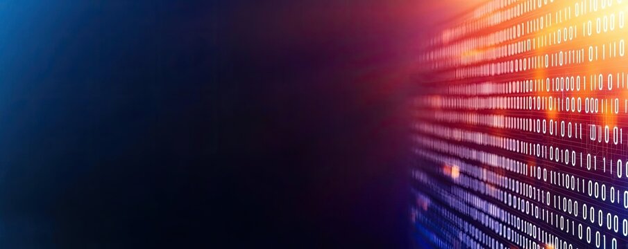 Binary code background with scientific database and technology concept. Abstract digital background with glowing binary code pattern.