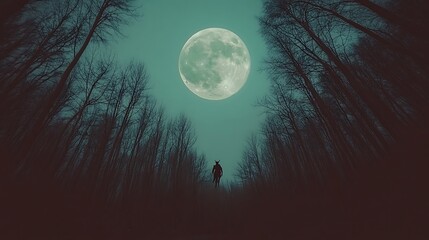 Fototapeta premium Eerie figure walking in a moonlit forest.