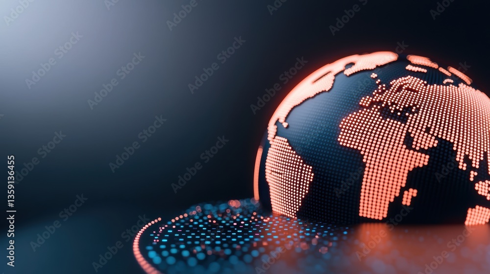 Poster a digital globe illuminated with glowing dots, representing a modern and interconnected world with a