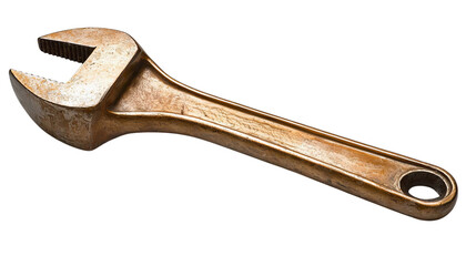 Close-up of a metallic adjustable wrench with a weathered finish, highlighting its functionality and design.