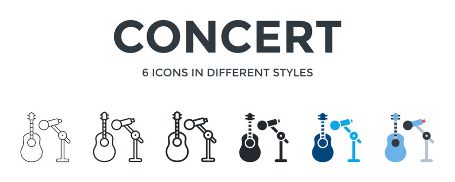 Concert Icon In Different Style Vector Illustration. Designed In Thin Line, Regular Line, Bold Line, Glyph, Color Fill, And Flat Style Can Be Used For Web