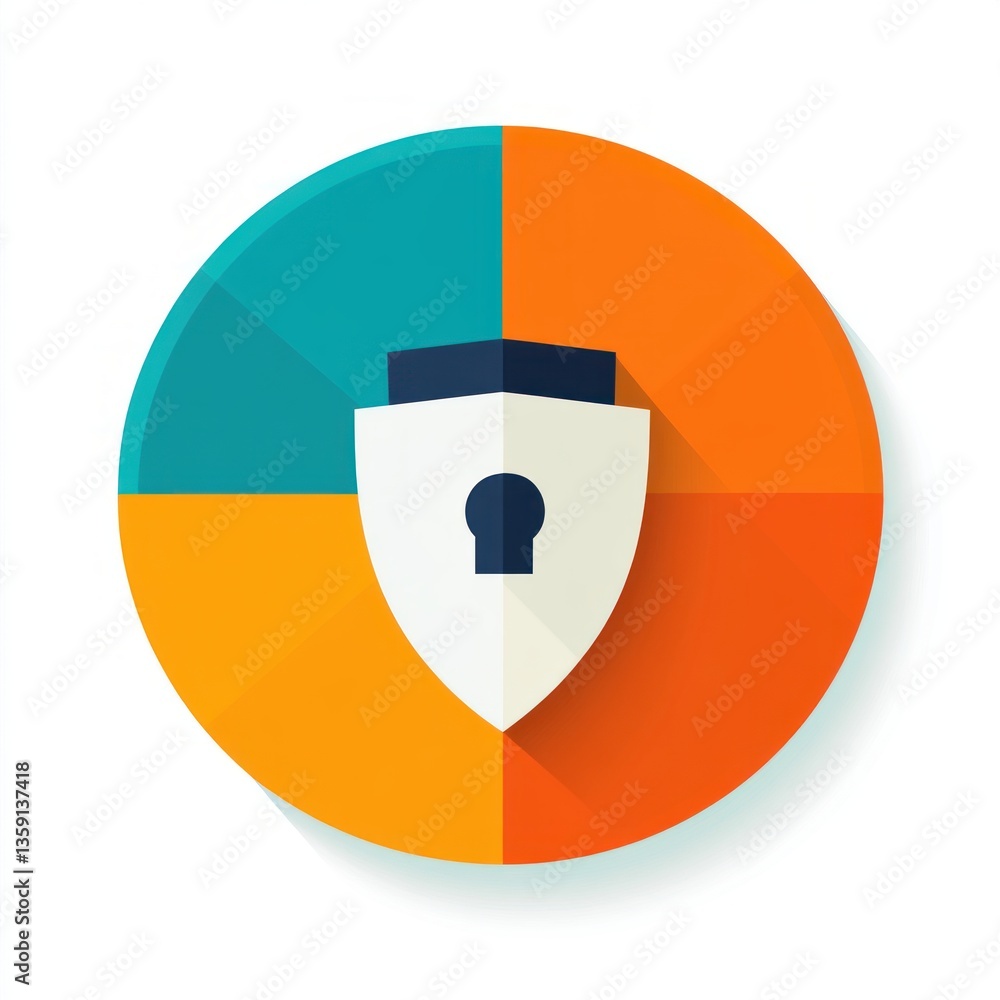 Poster modern shield icon representing security and protection with vibrant color segments