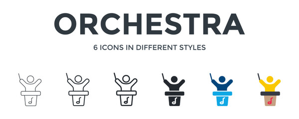 Orchestra Icon In Different Style Vector Illustration. Designed In Thin Line, Regular Line, Bold Line, Glyph, Color Fill, And Flat Style Can Be Used For Web © San D