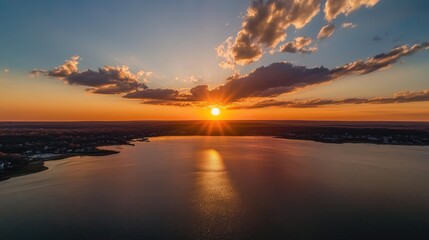 Fototapeta premium Aerial Sunset in Perth Amboy New Jersey Overlooking the Ocean
