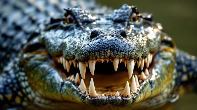 A close up of a crocodile&rsquo;s jaw, as it snaps shut with incredible force, capturing the power and precision of its bite in stunning detail. 