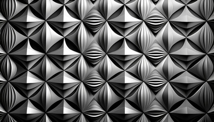 Fototapeta premium A visually striking 3d rendering geometric abstract pattern design for wallpaper use its monochrome color scheme offers a modern and minimalist aesthetic, ideal for interior design decoration purpose.