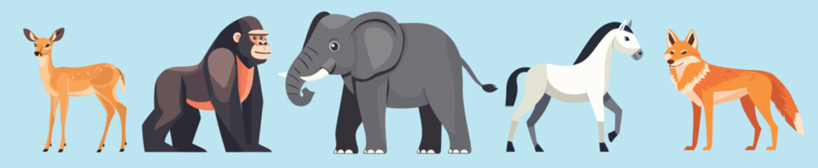 Fototapeta premium Illustrated diverse wildlife animals, element vector set