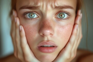 Angioedema: Young Woman with Allergic Reaction on Face - Health and Medicine Concept