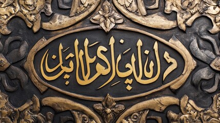 Intricate Arabic Calligraphy on Ornate Golden Frame