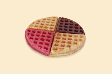 Multi-Flavored Waffle Circle – Chocolate, Vanilla, and Strawberry Sweet Treat on Neutral Background