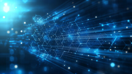 Obraz premium A vibrant blue hexagonal grid with a crystalline texture, glowing with neon blue lines.