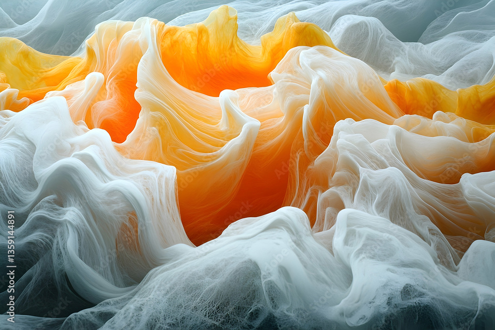 Poster abstract swirling patterns of orange and white resembling ocean waves, creating a vibrant backdrop