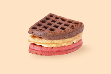 Assorted Waffle Slices – Chocolate, Vanilla, and Strawberry Flavors on Neutral Background, Perfect for Ads, Promotions, and Social Media
